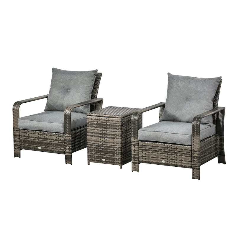 Outsunny 3 Piece PE Rattan Wicker Bistro Set with Cushions, Conversation Furniture Set for Backyard, Garden, Patio