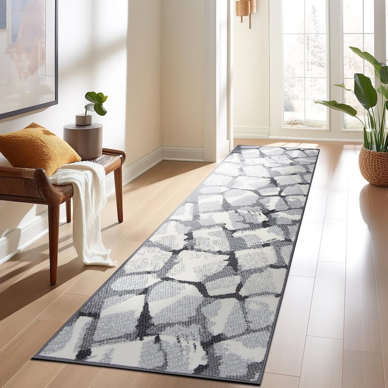 World Rug Gallery Contemporary Abstract Design Area Rug - 2' x 7' - Gray - Runner