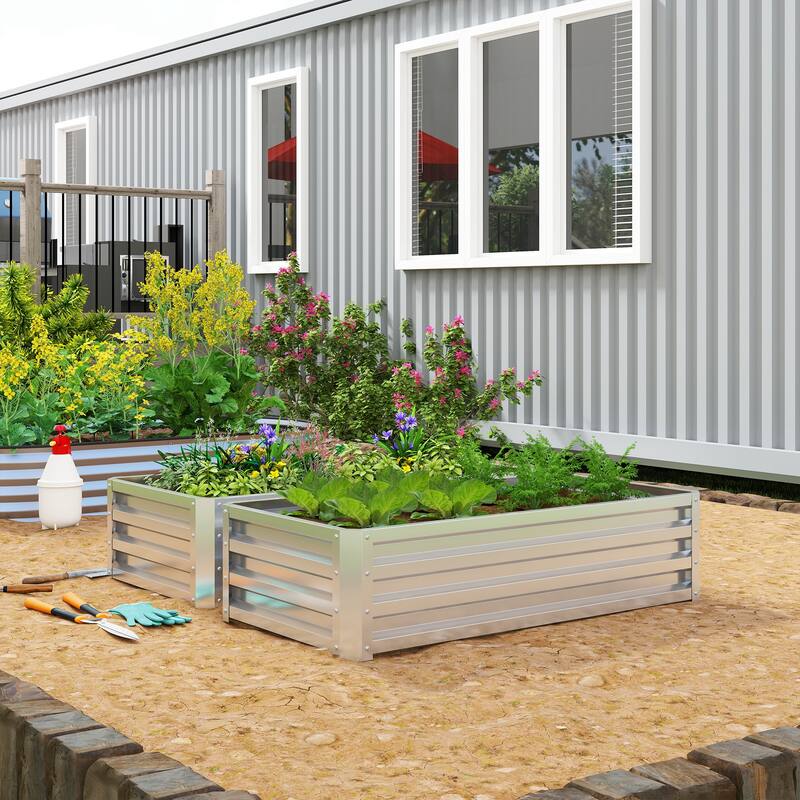 Outsunny Galvanized Raised Garden Bed, 4' x 2' x 1' Metal Planter Box, for Growing Vegetables, Flowers, Herbs, Succulents