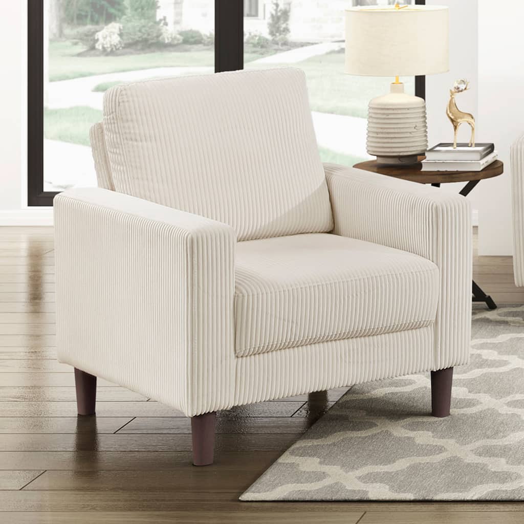 Caspian 32" Corduroy Living Room Chair - Wood Finish Exposed Feet