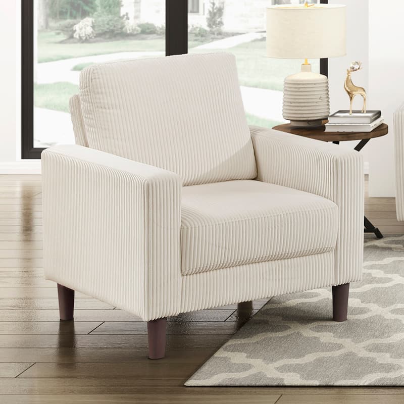 Caspian 32" Corduroy Living Room Chair - Wood Finish Exposed Feet