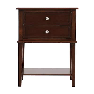 Rectangular Wooden Nightstand with 2-Drawers - 28" - Brown
