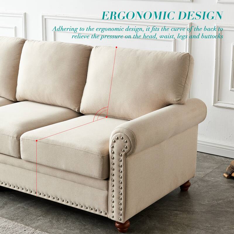 Fabric Upholstered Sofa with Storage Under Seat, Round Arm Design, Silver Nailhead Accents, Durable Solid Wood & Metal Frame