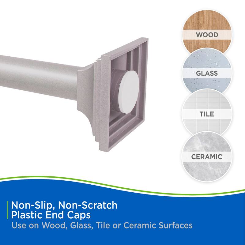 Kenney Twist & Fit No Tools Square End Camlock Tension Shower Curtain Rod, 42-72" - Polished Pewter