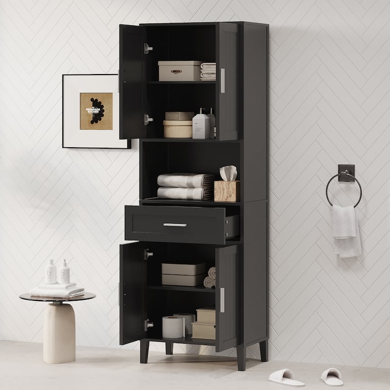 70.9" Tall Bathroom Storage Cabinet with Drawer & 4 Soft-Close Doors - Organizer with 2 Adjustable Shelves & Open Storage