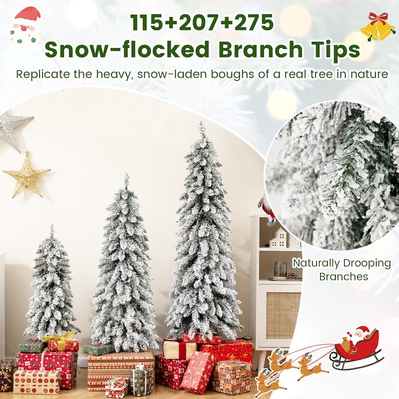 Gymax 3' 4' 5' Artificial Christmas Tree Set of 3 w/ Snow-flocked