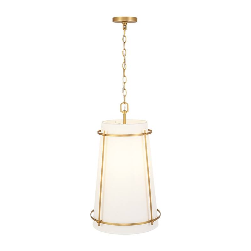 Modern 1-Light Round Cylinder White Fabric Cage Pendant Chandelier
