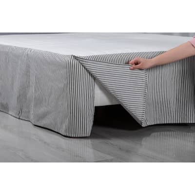 WHOLINENS Cotton Tailored Bed Skirt Box Pleat Striped