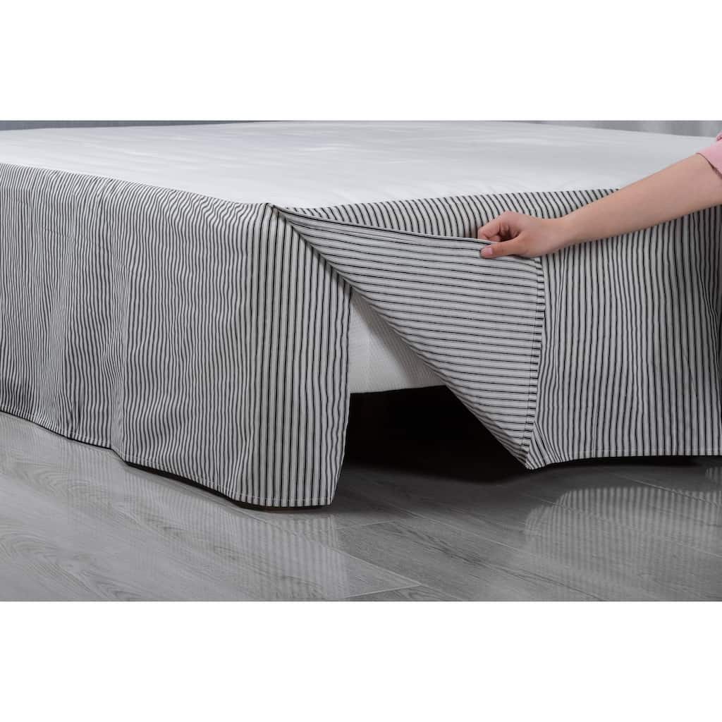 WHOLINENS Cotton Tailored Bed Skirt Box Pleat Striped