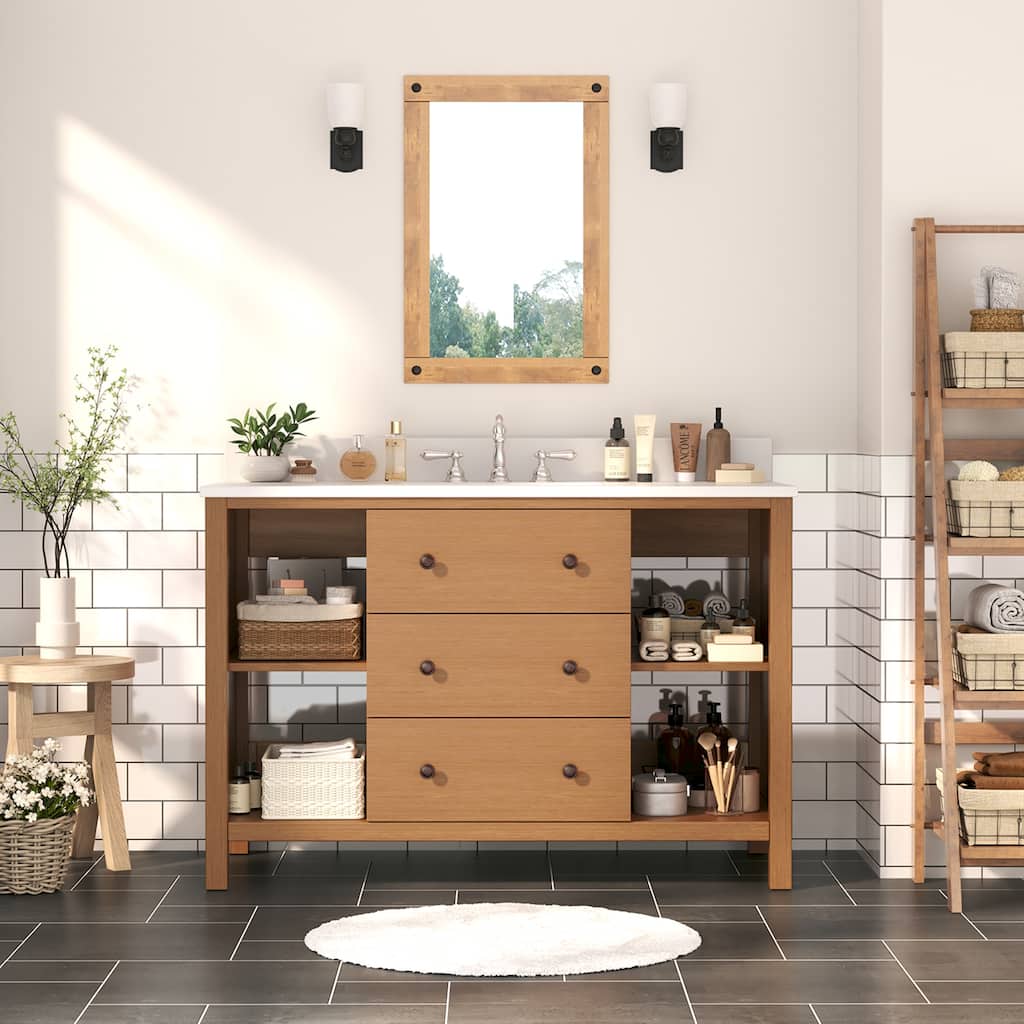 48-Inch Bathroom Vanity with Single Sink - Wood Grain Finish, Space-Saving