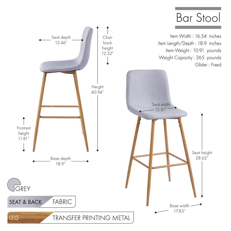 Porthos Home Eila Bar Stools Set of 2, Fabric Upholstery, Metal Legs
