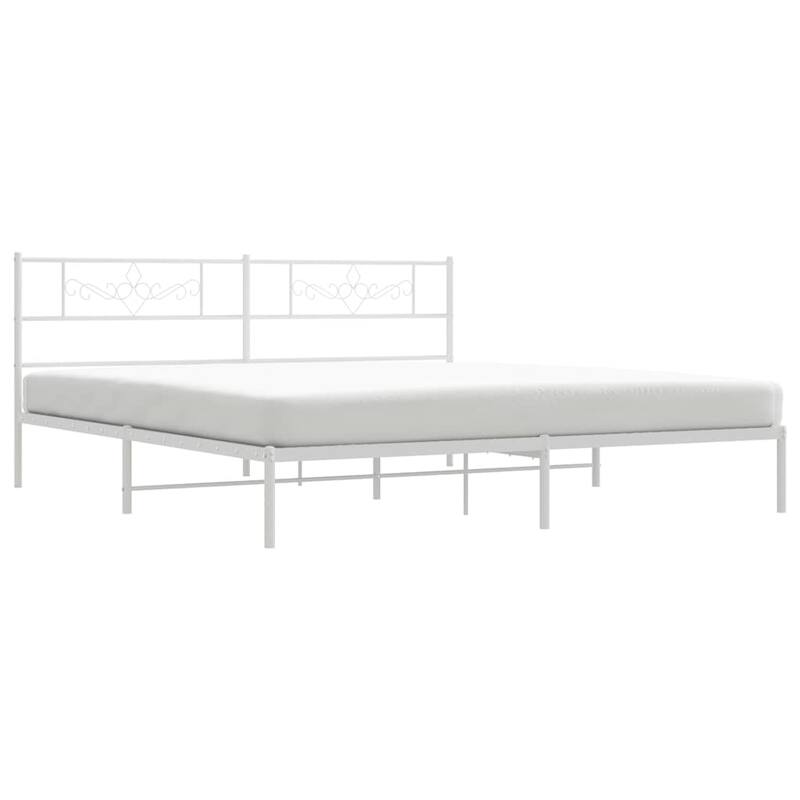vidaXL 12 Inches White California King Metal Bed Frame No Mattress - 86.2" x 73.6" x 35.4"