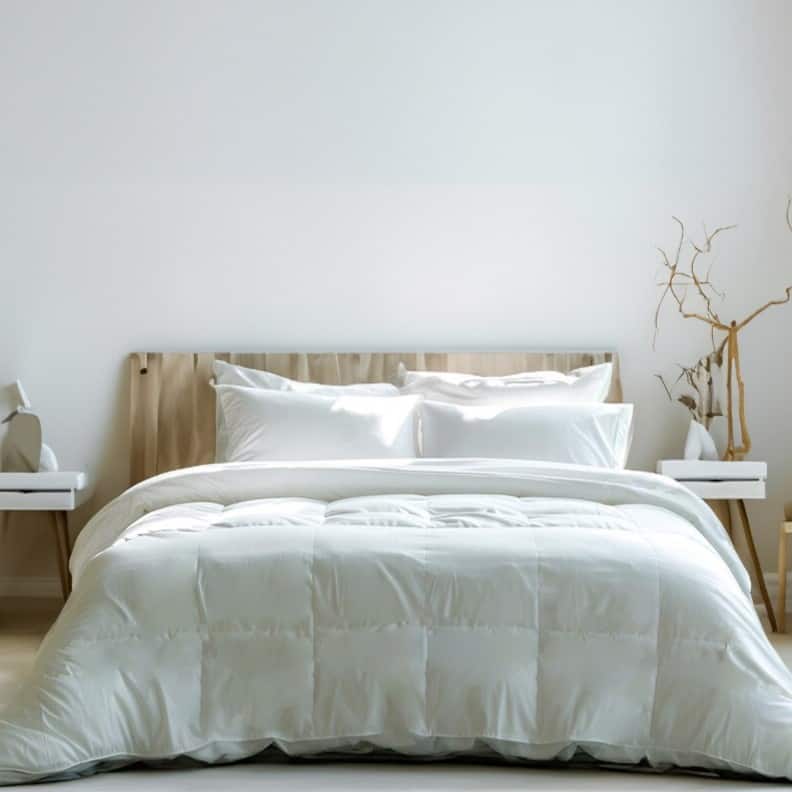Highland Feather Summer Lightweight Airy European White Down Comforter - Tencel Organic Cotton Shell