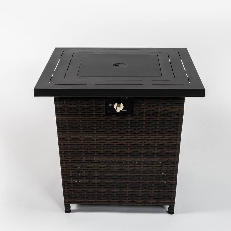 28" Propane Gas Fire Pit Table, 50000 BTU Square Steel Fire Pit with Beautiful Wicker Base