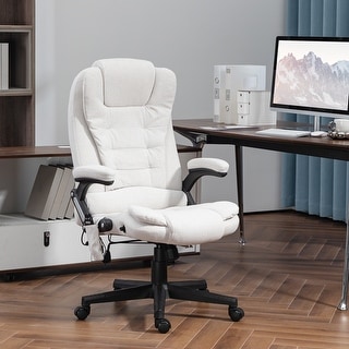 Cream White High Back Vibration Massage Office Chair, Heated