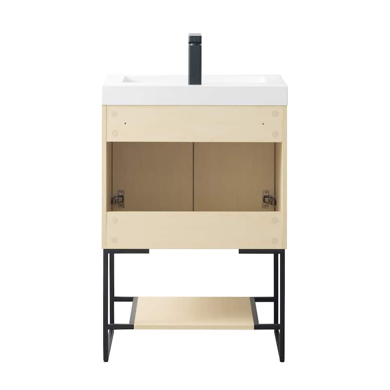 Freestanding Bathroom Vanity Set with Open Shelf & Acrylic Sink