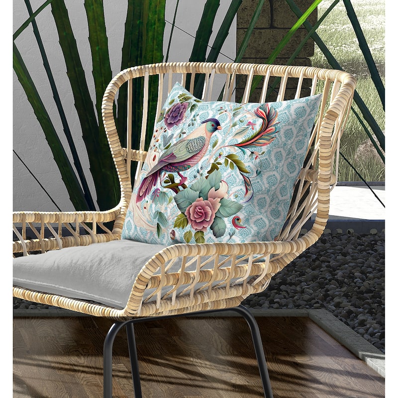 Songbird Rose Radiance Indoor/Outdoor Reversible Throw Pillow Green and Pink