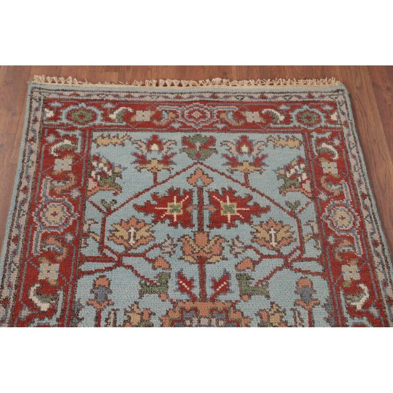 Light Blue Oushak Oriental Foyer Rug Hand-Knotted Wool Carpet - 2'11" x 4'11"