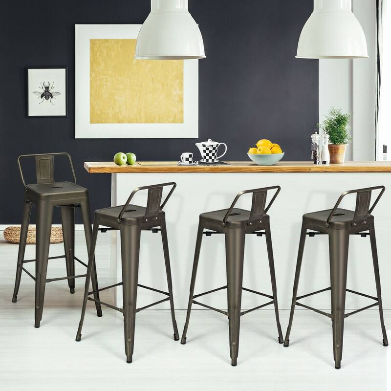 Costway Set of 4 Metal Bar Stools 30'' Bar Height Barstools Industrial