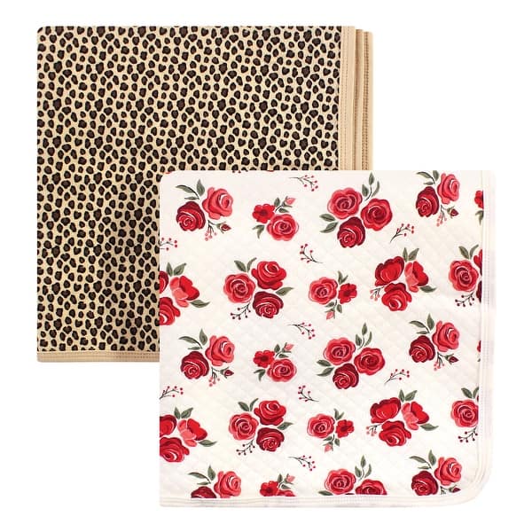slide 1 of 1, Hudson Baby Infant Girl Quilted Multi-Purpose Swaddle, Receiving, Stroller Blanket, Rose Leopard 2-Pack, One Size One Size - Rose Leopard 2-Pack