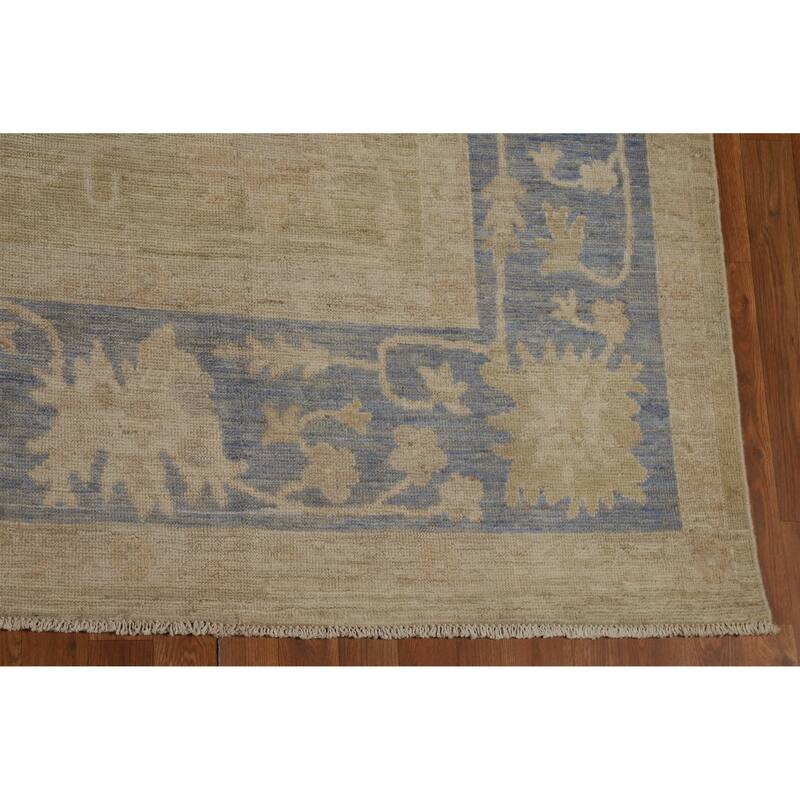 Hand Knotted Oriental 100% Wool Carpet Transitional All-Over Beige & Ivories Oushak Area Rug - 14' 0'' X 10' 0''