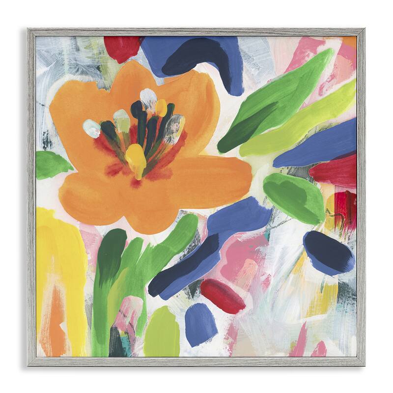 Stupell Blossoms in Rich Hues Framed Giclee Art Design By June Erica Vess - 17 x 17 - Grey