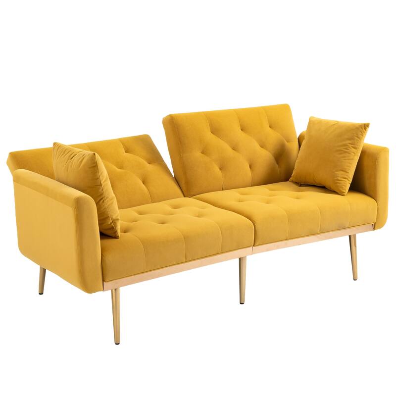 Mustard Modern Velvet Double Futon Sofa Bed - Bed Bath & Beyond - 39255096