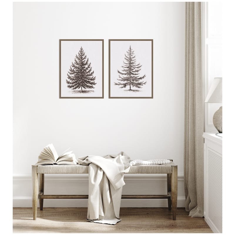 Kate and Laurel Sylvie Vintage Evergreen Fir Tree - 2 Piece Framed Canvas Art Set by The Creative Bunch Studio