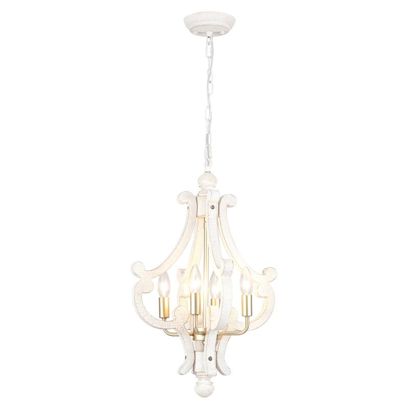 4-Light 14.56-inch Wooden Lantern Rustic Chandeliers for Entryway Hallway