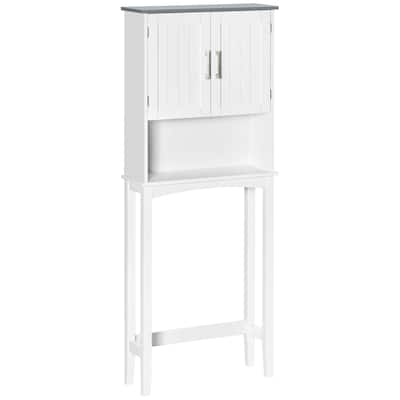 Grey Vertical Bathroom Cabinet Over The Toilet with Adjustable Shelf and Classic Doors - 25.25" W x 8.75" D x 65" H