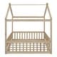 preview thumbnail 17 of 69, Playhouse Design House Bed Frame with Fence, Roof & Semi-Enclosed Space, Sturdy Pinewood Construction