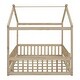 preview thumbnail 16 of 69, Wooden House Bed with Fence, Wood Bed Frame with Roof & Safety Guardrail for Kids, Teens, Boys or Girls