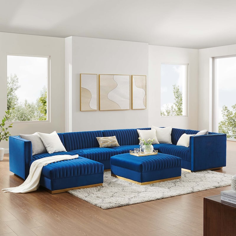 Sanguine Channel Tufted Performance Velvet 7-Piece Right-Facing Modular Sectional Sofa