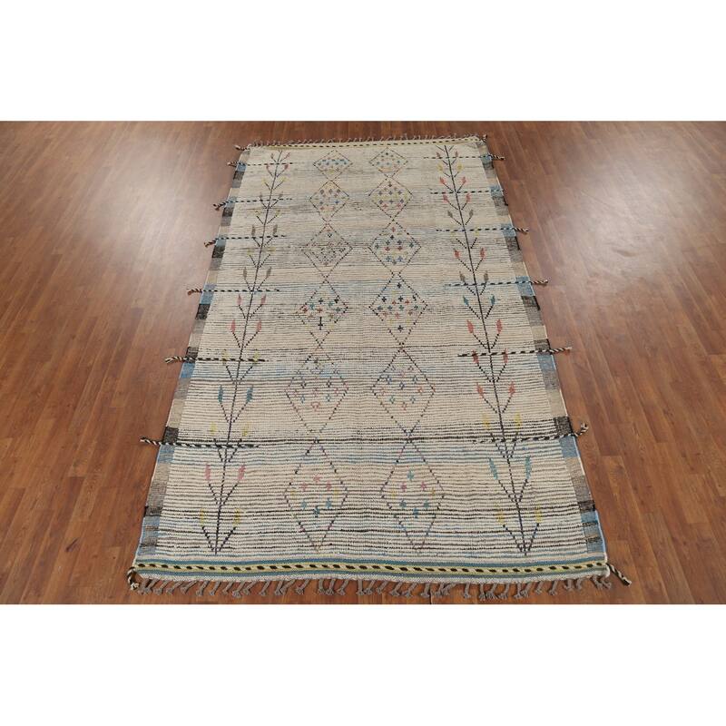 Striped Geometric Moroccan Area Rug Hand-Knotted Wool Carpet - 5'9"x 10'0"