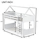 preview thumbnail 17 of 34, Twin Over Twin Low Bunk Bed with House-shaped Bed Roof Frame, Ladder, Guardrails, Headboards and Footboards For Kids Floor Bed