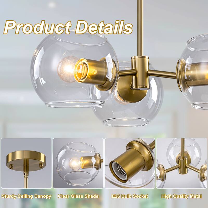 Starsky 3-Light Modern Clear Glass Sputnik Chandelier