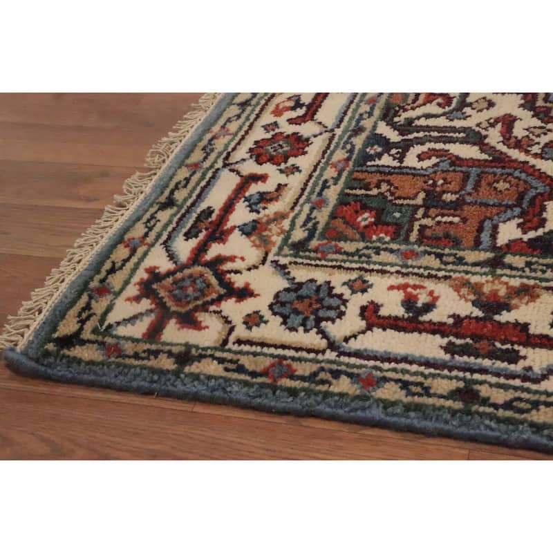 Hand Knotted Oriental 100% Wool Carpet Traditional Medallion Navy Blue & Blues Heriz (serapi) Area Rug - 5' 10'' X 4' 0''