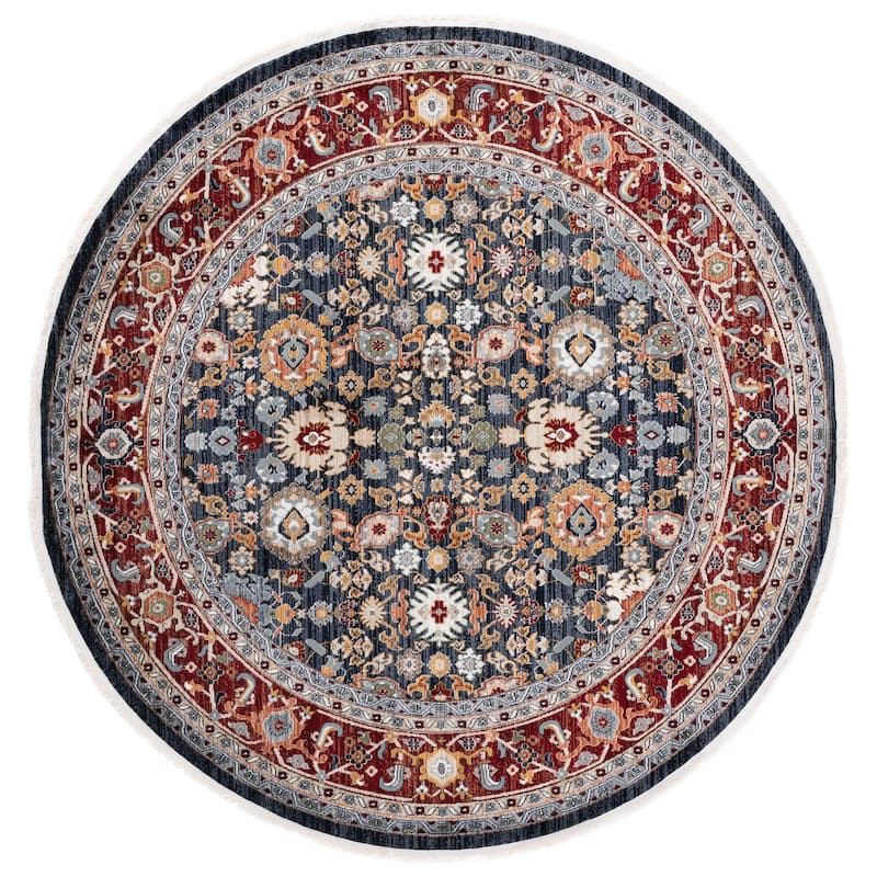 SAFAVIEH Lauren Ralph Lauren Sietha Traditional Rug - 6'7" Round - Navy/Red