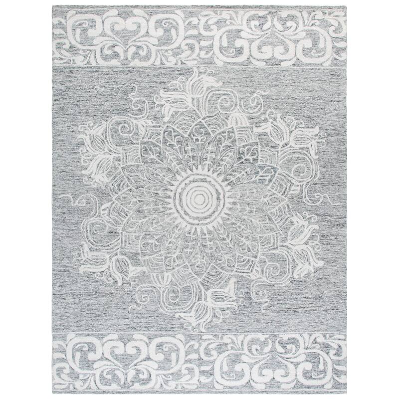 SAFAVIEH Handmade Abstract Ermilia Floral Scroll Wool Rug - 8' x 10' - Ivory/Light Grey