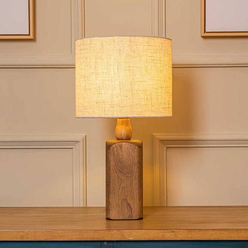 18''/22''Farmhouse Traditional Natural Solid Wood Table Lamp with Beige Fabri Drum Shade for Bedroom Living Room - W10''
