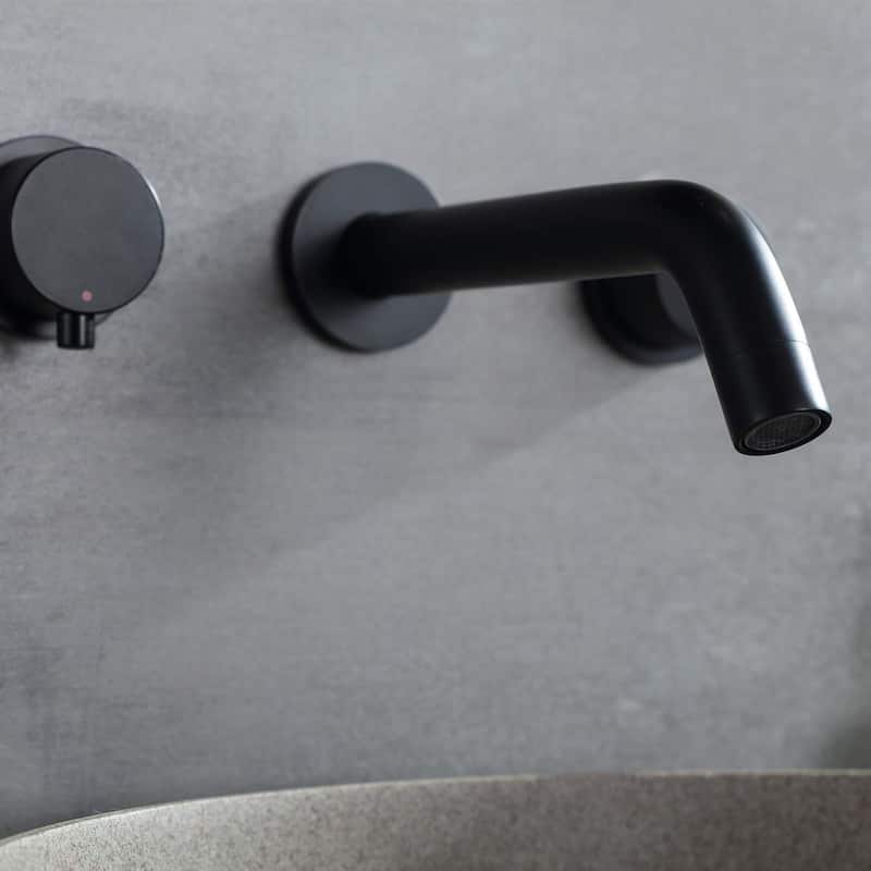 Matte Black Round Double Handle Wall-Mount Bathroom Basin Faucet