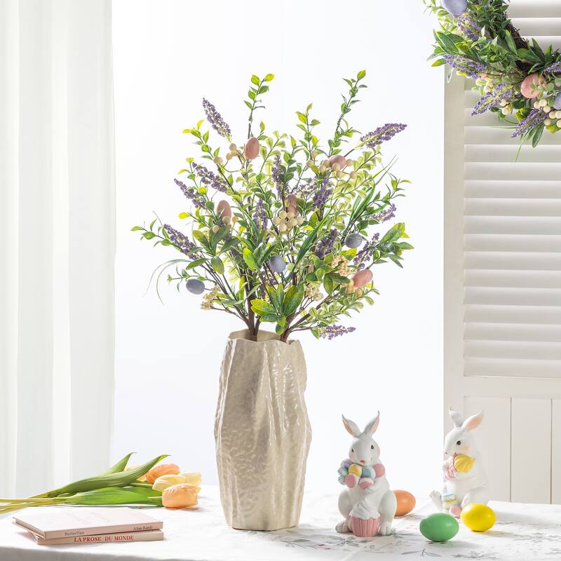 Glitzhome 28"H Set of 2 Easter Eggs Lavender Berries Leaves Picks