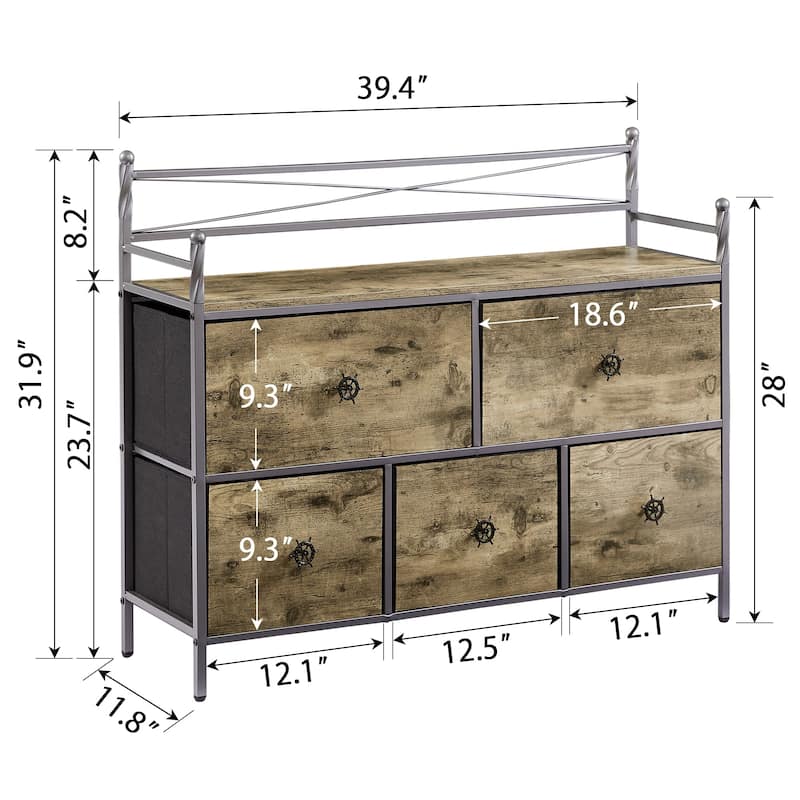 Javlergo Multi-Purpose Storage Dresser with Foldable Fabric Drawers Silver Metal Frame Chest of Drawers for Living Room