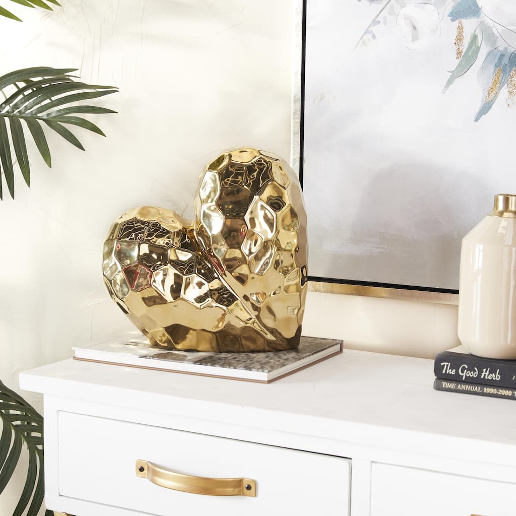 Gold, Black, Silver or White Porcelain Ceramic Dimensional Angled Origami Inspired Heart Decorative Sculpture