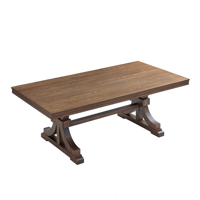78.74''Rectangular Rubber Wood Dining Table for 6-8 with Wooden Trestle Pedestal Base,Mid Century Modern Kitchen Wooden