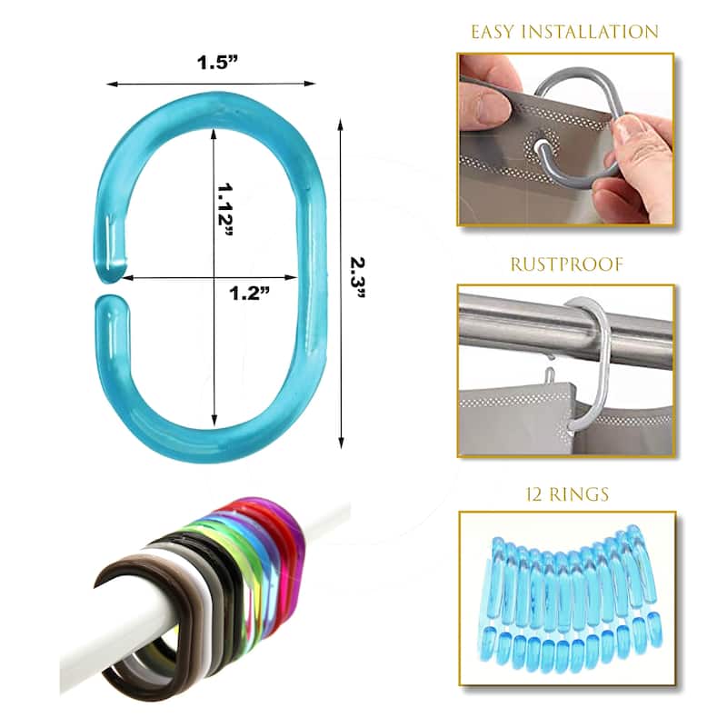 Evideco Shower Curtain Rings Plastic Hooks (Set of 12)
