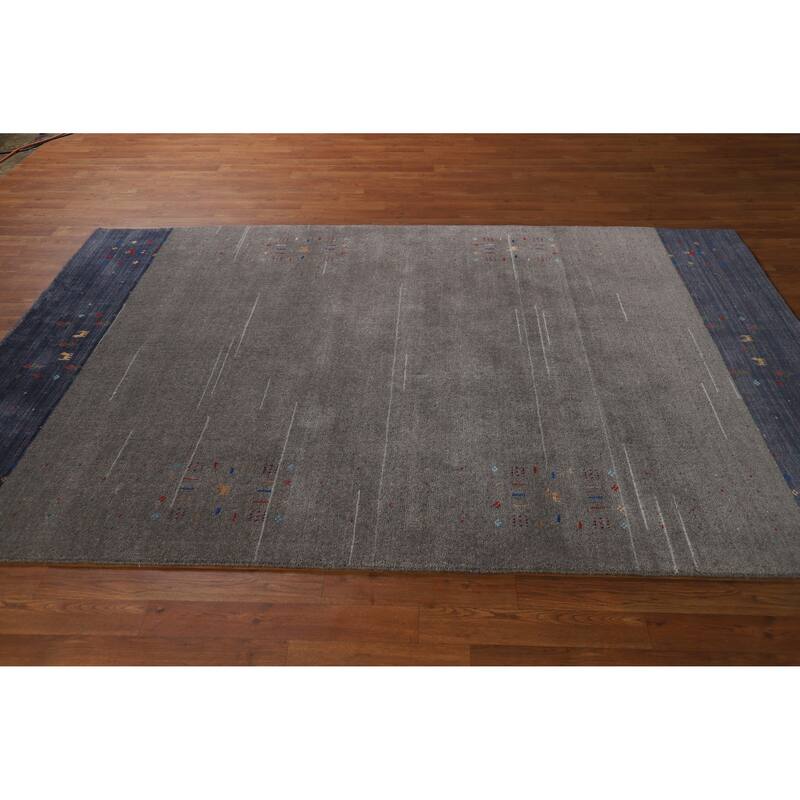 Hand Knotted Oriental 100% Wool Carpet Tribal Tribal Greys & Charcoal Gabbeh Area Rug - 8' 1'' X 5' 5''