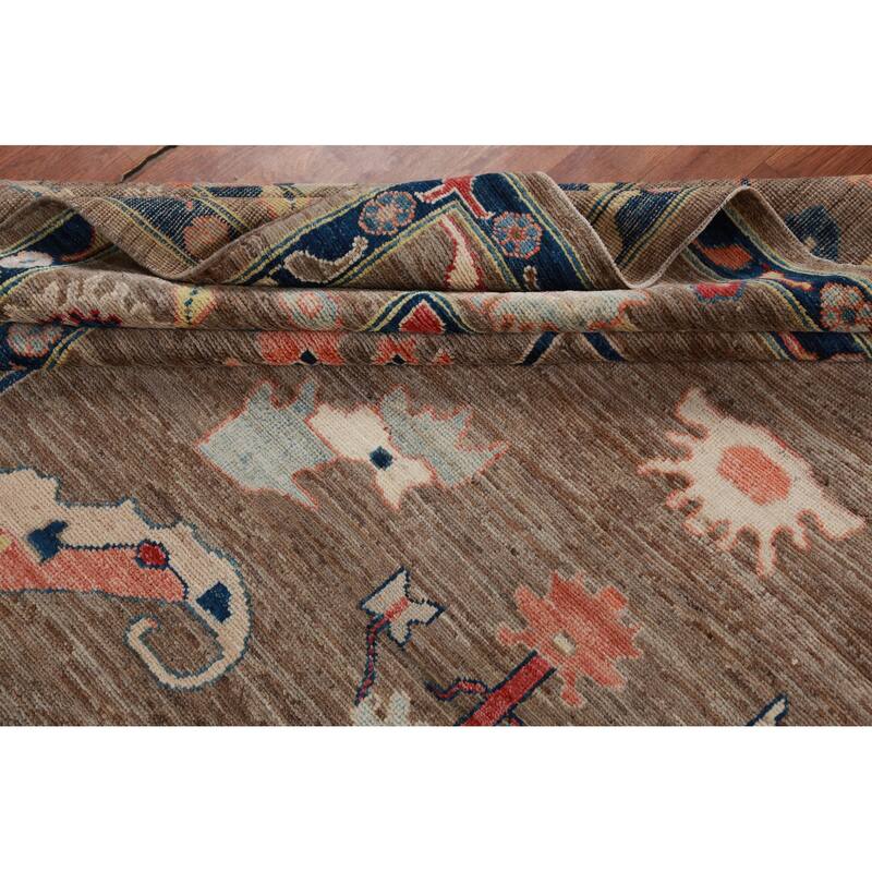 Hand Knotted Oriental 100% Wool Carpet Transitional All-Over Brown Oushak Area Rug - 11' 9'' X 9' 2''