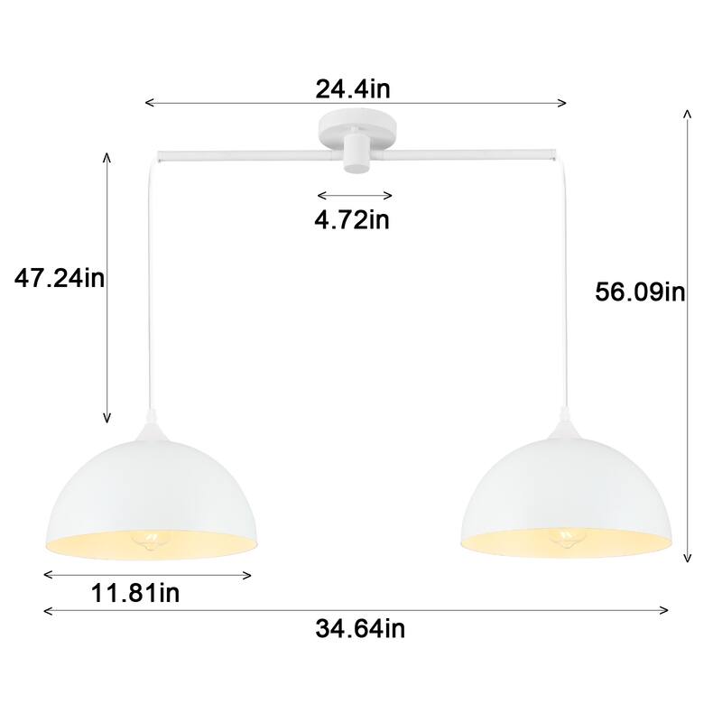 34.64inch 2 Lights Modern Simple Design Pendant with Metal Shade for Living Room Kitchen Island