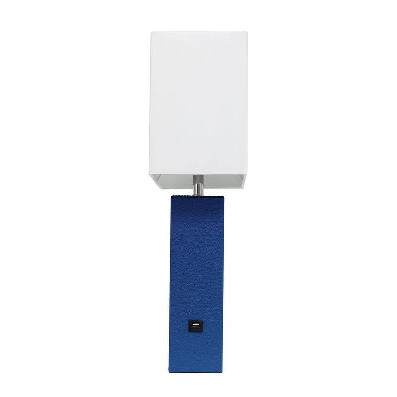 Modern Leather Table Lamp with USB and White Fabric Shade